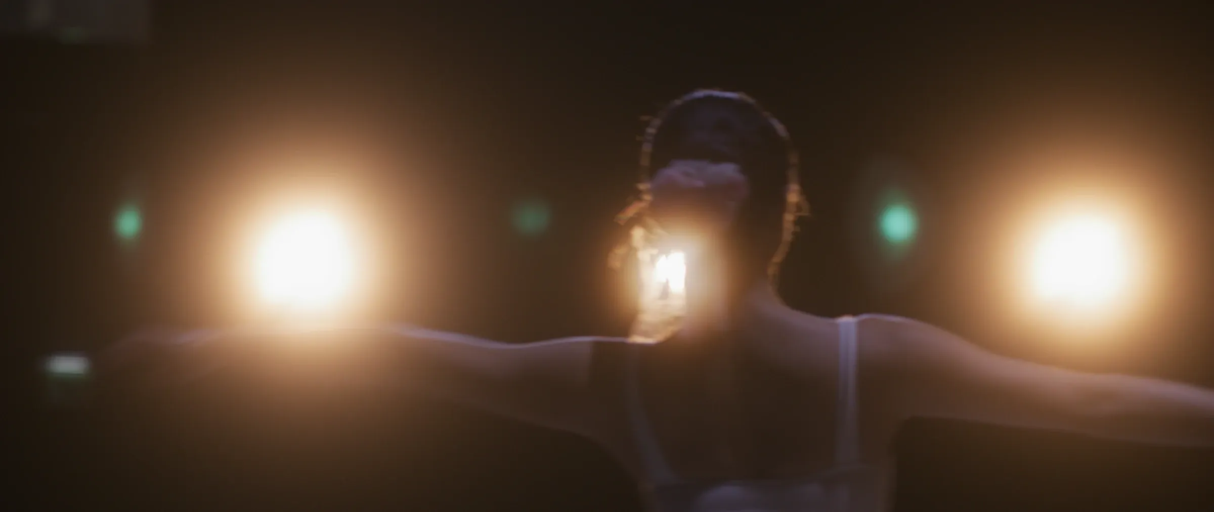 A dancer seen from behind with her arms outstretched.